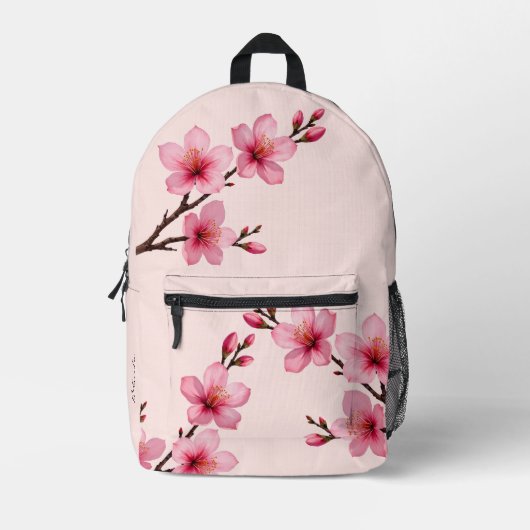 Roze Monogram met Kersenbloesem Bedrukte Rugzak (Voorkant)