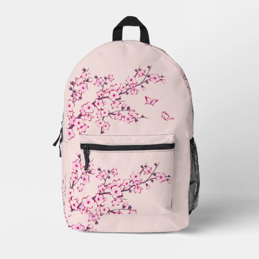 Roze Monogram met Kersenbloesem Bedrukte Rugzak (Voorkant)