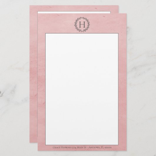 Roze monogram met schaarste briefpapier (Voorkant / Achterkant)