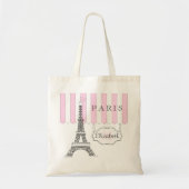 Roze | Monogram met witte Parijse eiffeltoren - Ta Tote Bag (Voorkant)