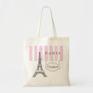 Roze Monogram met witte Parijse eiffeltoren - Ta Tote Bag