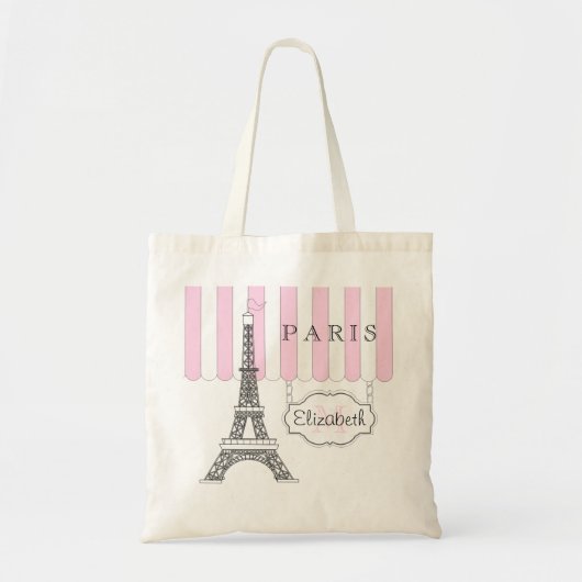 Roze | Monogram met witte Parijse eiffeltoren - Ta Tote Bag (Voorkant)