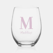 Roze Monogram Minimalist Elegant Chic Gepersonalis Wijnglas Zonder Voet (Voorkant)