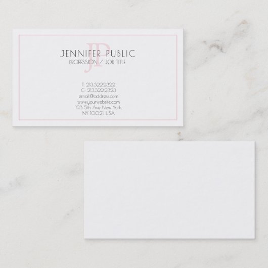 Roze Monogram Minimalist Elegant Plain Trendy Visitekaartje (Voorkant / Achterkant)