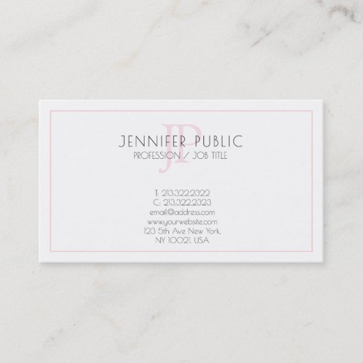 Roze Monogram Minimalist Elegant Plain Trendy Visitekaartje (Voorkant)