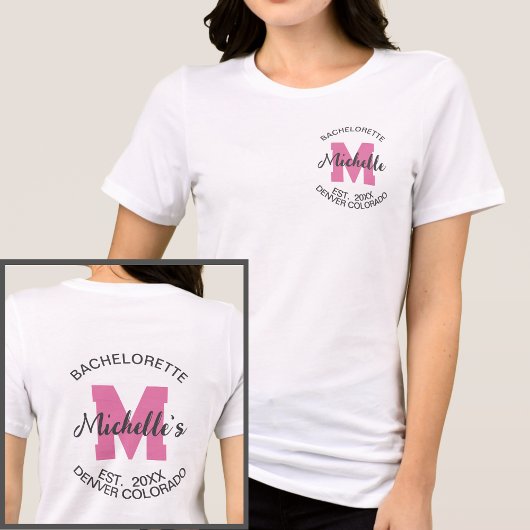 Roze Monogram Moderne Bachelorette Bruid Tri-Blend Shirt