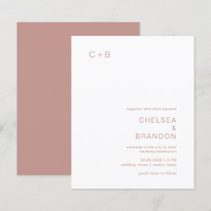 Roze Monogram Moderne Budget Trouwuitnodiging