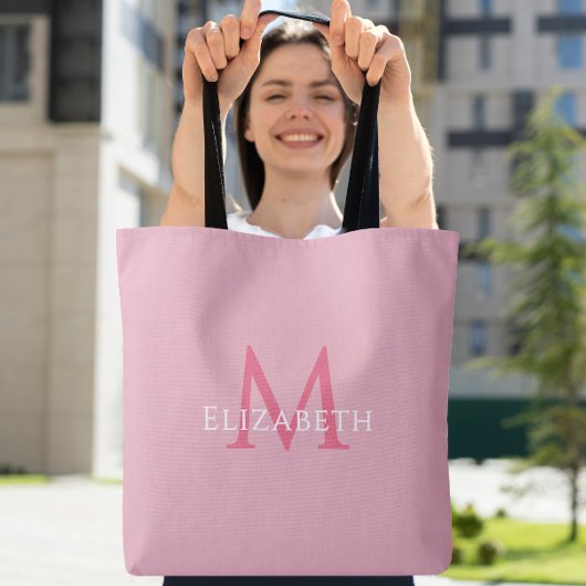 Roze Monogram Moderne Naam Initiaal Boodschappenta Tote Bag