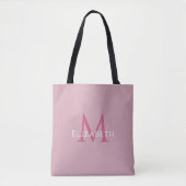Roze Monogram Moderne Naam Initiaal Tote Bag (Voorkant)
