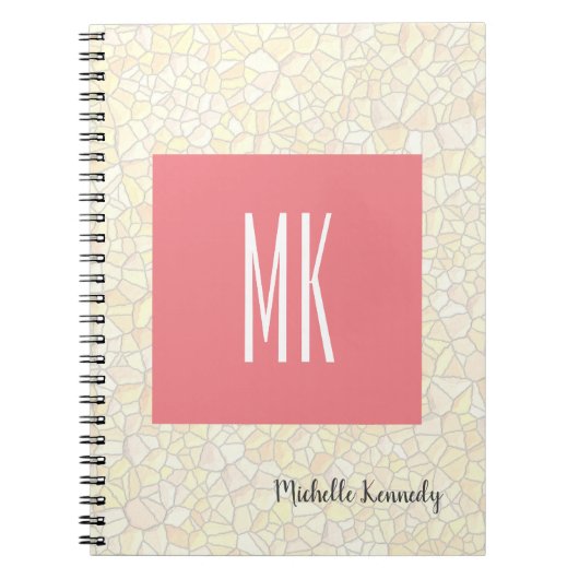 Roze Monogram Moderne Professionele Mozaïek Notitieboek (Voorkant)