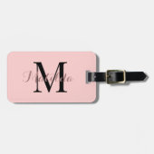 Roze Monogram Naam Adres Girly Modern Bagagelabel (Voorkant horizontaal)