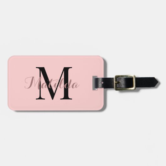 Roze Monogram Naam Adres Girly Modern Bagagelabel (Voorkant horizontaal)