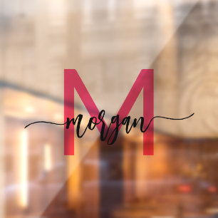 Roze Monogram Naam Bedrijf Zakelijk Raamsticker
