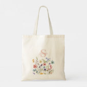 Roze Monogram Naam Floral Tote Bag (Achterkant)