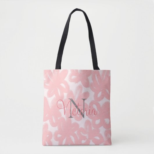 Roze monogram Naam Floral Waterverf Abstract Tote Bag (Voorkant)