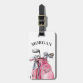Roze Monogram Naam Golf Bagagelabel (Voorkant verticaal)