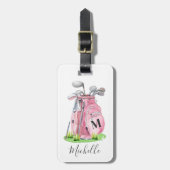 Roze Monogram Naam Golf Bagagelabel (Voorkant verticaal)