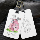 Roze Monogram Naam Golf Bagagelabel