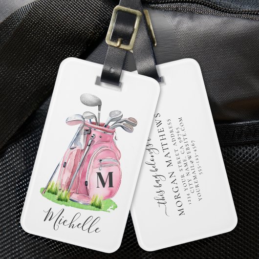 Roze Monogram Naam Golf Bagagelabel