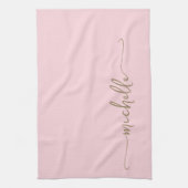 Roze monogram naam gouden kalligrafie schrift theedoek (Verticaal)