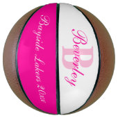 Roze monogram naam, initiaal en team basketbal (Verticaal)