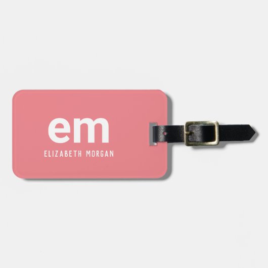 Roze Monogram Naam Modern Elegant Bagagelabel (Voorkant horizontaal)