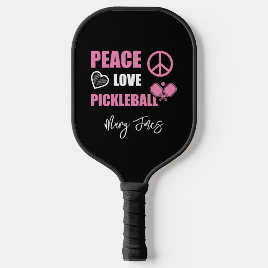 Roze monogram Naam Modern Peace Love Pickleball Paddle (Voorkant)