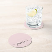 Roze Monogram Naam Script Chic Handtekening Ronde Kartonnen Onderzetter (Insitu)
