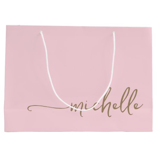 Roze Monogram Naam Script Gouden Calligrafie Groot Cadeauzakje (Achterkant)