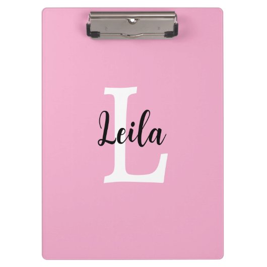 Roze Monogram Naam Script Persoonlijk Ontwerp Klembord (Voorkant)