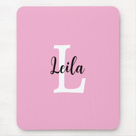 Roze Monogram Naam Script Persoonlijk Ontwerp Muismat (Voorkant)