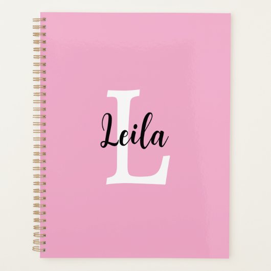 Roze Monogram naam script Persoonlijk ontwerp Planner (Voorkant)