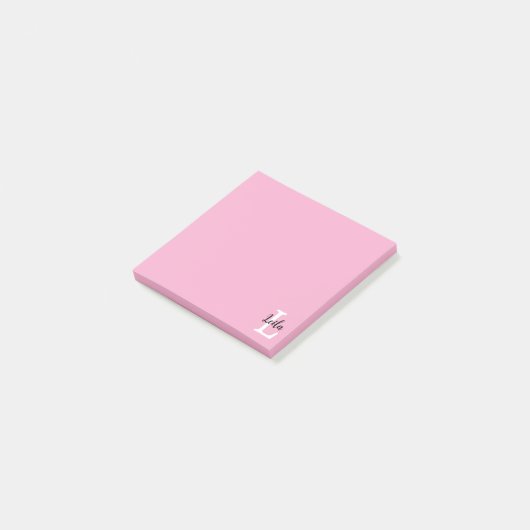 Roze Monogram Naam Script Persoonlijk Ontwerp Post-it® Notes (Schuin)