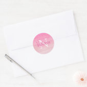 Roze Monogram Naam Script Ronde Sticker (Envelop)