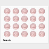 Roze monogram naam stoffig roos glitter druppels ronde sticker (Vel)