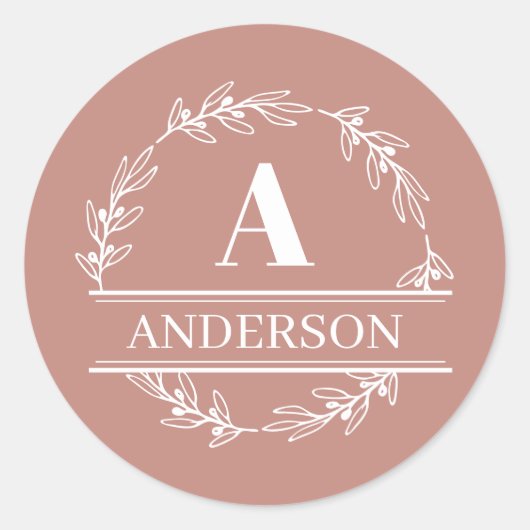 Roze Monogram naam van de grote familie Ronde Sticker (Voorkant)