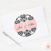 Roze monogram Namen Damask Wedding Seal Ronde Sticker (Envelop)