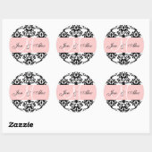 Roze monogram Namen Damask Wedding Seal Ronde Sticker (Vel)