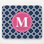 Roze Monogram Navy Quatrefoil Pattern Muismat (Voorkant)