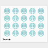 roze monogram op wit anker op pastelblauw ronde sticker (Vel)