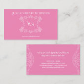 Roze Monogram Oriëntalistisch Ornament Visitekaartje (Voorkant / Achterkant)