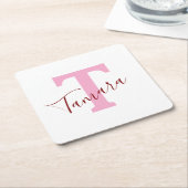 Roze Monogram Papier Onderzetter | Eigen Naam (Schuin)