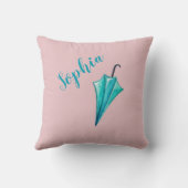 Roze Monogram Paraplu Meisje Waterverf Kussen (Achterkant)