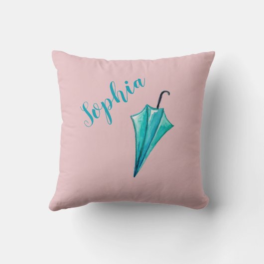 Roze Monogram Paraplu Meisje Waterverf Kussen (Achterkant)