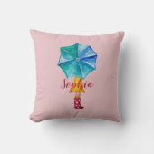 Roze Monogram Paraplu Meisje Waterverf Kussen (Voorkant)