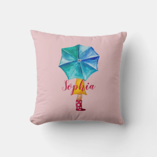 Roze Monogram Paraplu Meisje Waterverf Kussen