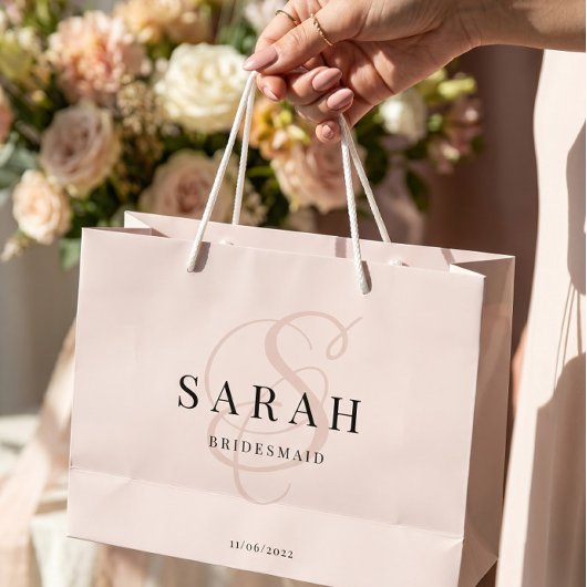 Roze Monogram Persoonlijke Bruidsmeisje Groot Cadeauzakje