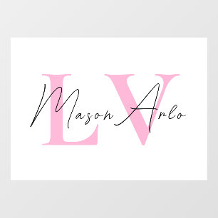 Roze Monogram Persoonlijke deur bord Raamsticker