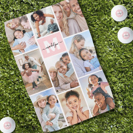 Roze Monogram Persoonlijke Foto Golfhanddoek