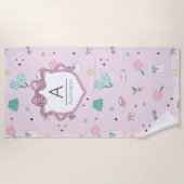 Roze Monogram Pickleball Cadeau voor Haar Strandlaken (Voorkant)